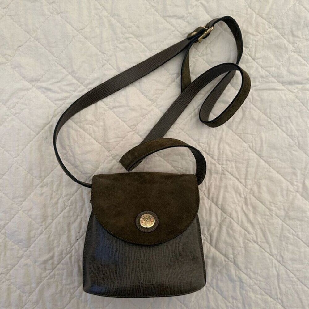 Fendi Green Leather and Suede Crossbody Bag